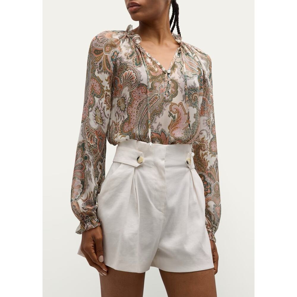 New Veronica Beard Long Sleeve Antonette Silk Blouse Barely Orchid Multi Size 6 - Picture 3 of 10